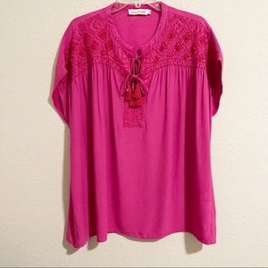 Johnny Was Calme | Boho Double Tassel Top Raspberry | Size Large